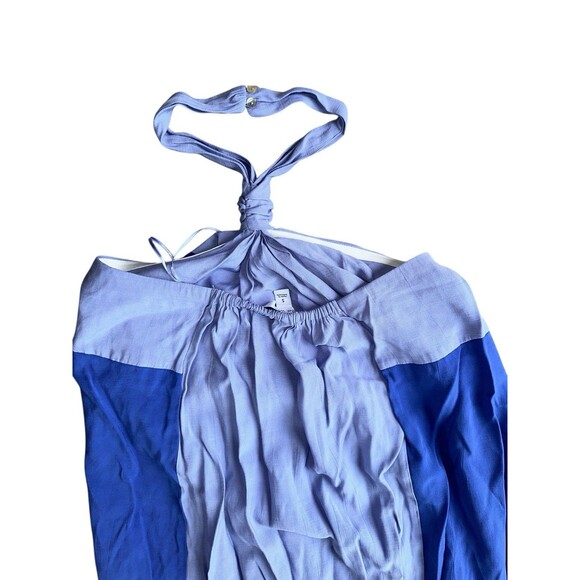 Nine West Blue Fit & Flare Halter Maxi Dress Small Beachy Resort Boho Summer - Picture 7 of 13